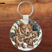 Moeder en kubussen van Grizzly Beer in de winter Sleutelhanger (Voorkant)