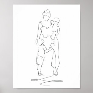 Moeder en Sons Lijn Kunst, Lijntekening, Cadeau vo Poster