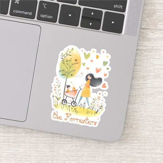 Moeder en tweeling op kinderwagen sticker (Detail)