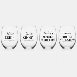 Moeder en vader van de bruid en bruidegom bruiloft wijnglas zonder voet