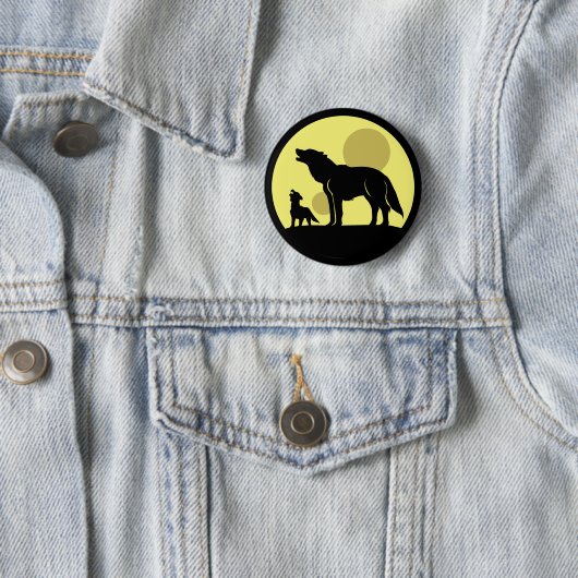 Moeder en Wolf Pup Ronde Button 5,7 Cm (In situ)
