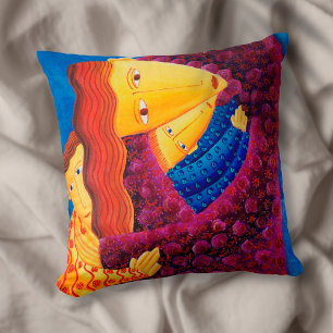 Moeder en Zonen Hedendaagse Kunst Acrylschildering Kussen