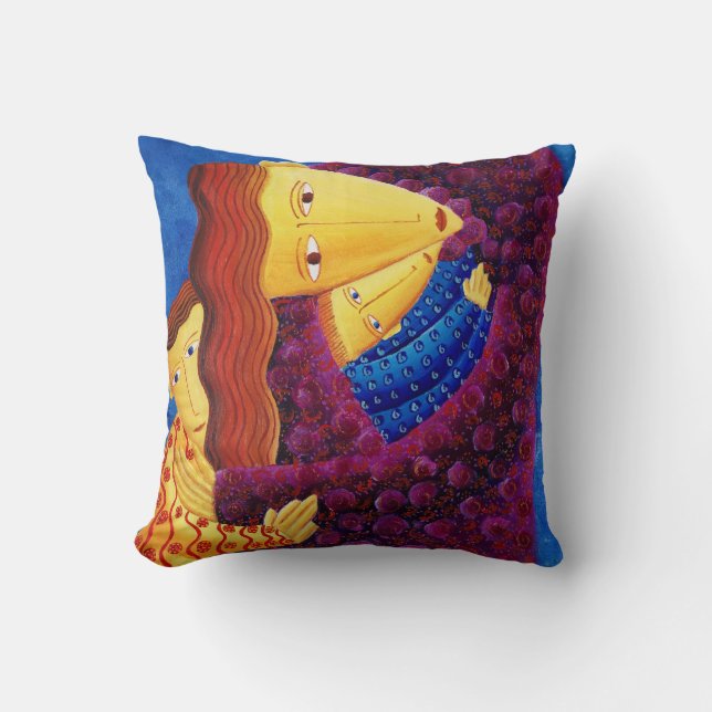 Moeder en Zonen Huidige Kunst Acryl Schilderij Kussen (Voorkant)