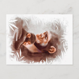 Moeder en zoon aap schilderen, verjaardag van de a briefkaart