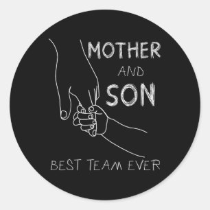 Moeder en zoon beste team ooit familie bijpassende ronde sticker