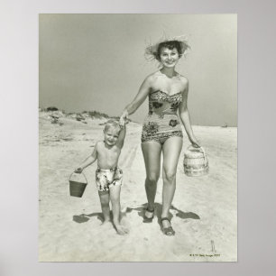 Moeder en zoon lopen poster