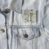 Moeder en zoon lopen vierkante button 5,1 cm (In situ)