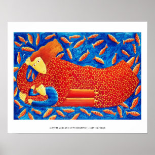 Moeder en zoon met Goldfish Modern Art print