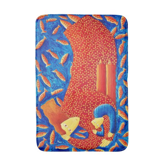 Moeder en zoon met goudvis Moderne kunst schildere Badmat (Voorkant Verticaal)