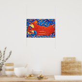 Moeder en zoon met goudvis schilderkunst afdrukken poster (Keuken)