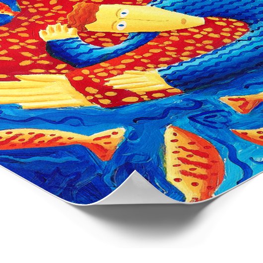 Moeder en zoon met goudvis schilderkunst afdrukken poster (Hoek)