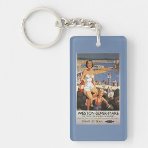 Moeder en zoon op het strand Poster Sleutelhanger