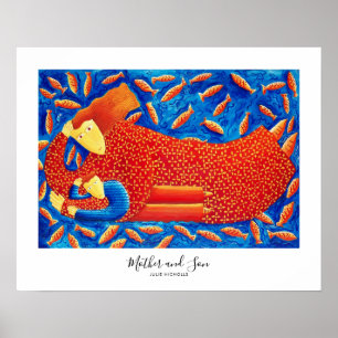 Moeder en Zoon Schilderij Poster