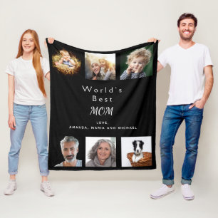 Moeder foto collage zwart fleece deken