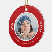 Moeder foto rode witte namen keramisch ornament (Links)