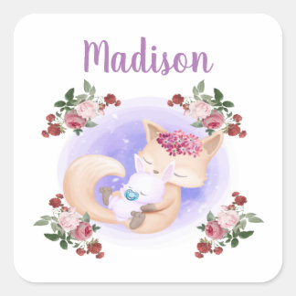 Moeder Fox Hug Baby Bunny Rabbit Vierkante Sticker