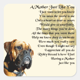 Moeder gedicht - Boxer Dog Design Vierkante Sticker