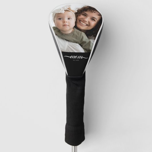 Moeder Gesticht Fun Script Foto Aangepast Golfheadcover (Voorkant)