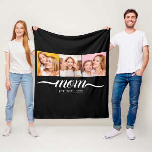 Moeder Gevestigd Schrift Zwart 3 Foto Collage Fleece Deken