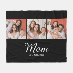 Moeder Gevestigd Script Black 3 Foto Fleece Deken
