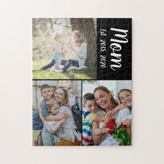Moeder Gevestigd Script Black 3 Foto Legpuzzel (Verticaal)