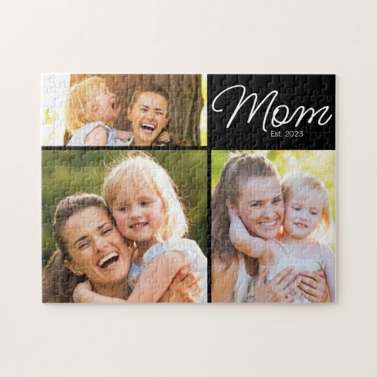 Moeder Gevestigd Script Zwart 3 Foto Legpuzzel (Horizontaal)