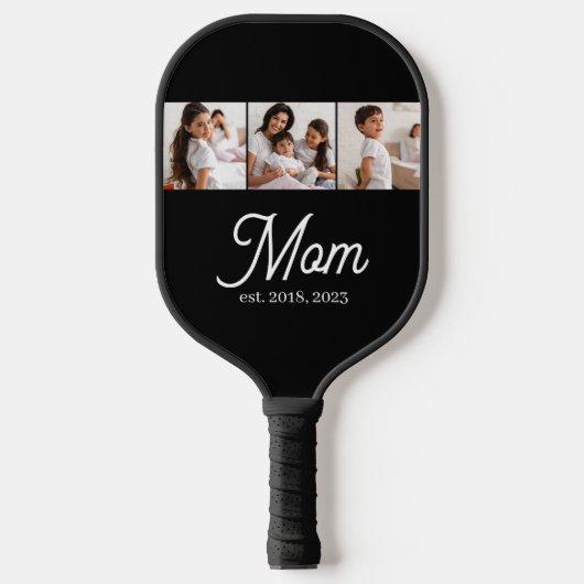 Moeder Gevestigd Script Zwart 3 Foto Pickleball Paddle (Voorkant)
