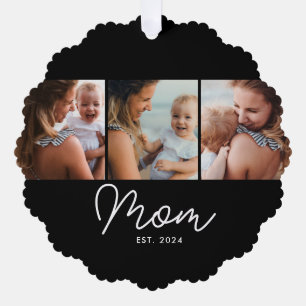 Moeder Gevestigde Script Black 3 Foto Ornament Kaart