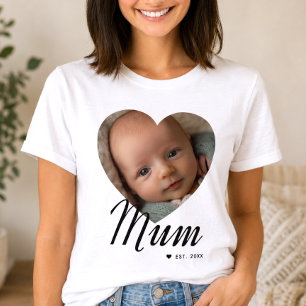 Moeder Gevestigde Script Hart Foto Wit T-shirt