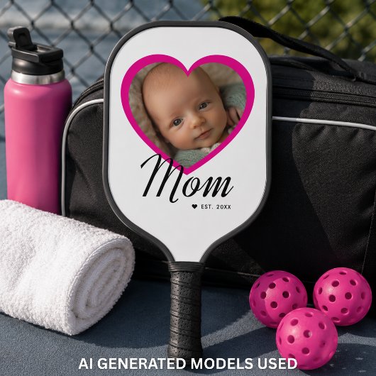 Moeder Gevestigde Script Roze Hart Foto Wit Pickleball Paddle