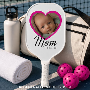 Moeder Gevestigde Script Roze Hart Foto Wit Pickleball Paddle