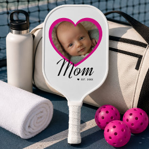 Moeder Gevestigde Script Roze Hart Foto Wit Pickleball Paddle