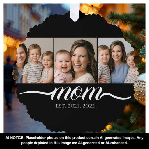 Moeder gevestigde script zwart 3 foto collage ornament kaart