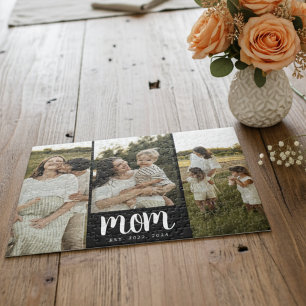 Moeder Gevestigde Script Zwart 3 Foto Legpuzzel
