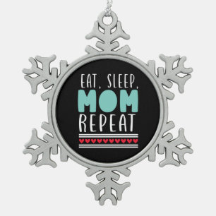 Moeder Gift Eat Sleep Mam Herhaal Tin Sneeuwvlok Ornament