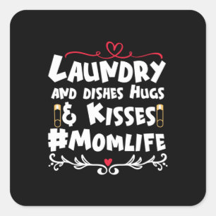 Moeder Gift Laundry Kisses Mam Life Vierkante Sticker