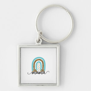 Moeder Gift Rainbow Leopard Mama Sleutelhanger