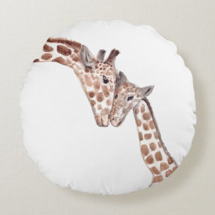 Moeder giraf met baby Afrikaanse waterverf Rond Kussen