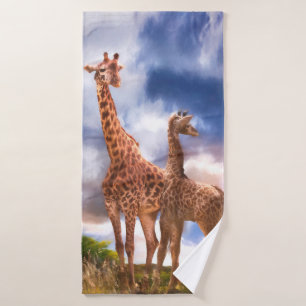 Moeder Giraffe en Baby MOMMY WAS IK OOIT KLEIN? Badhanddoek