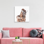 Moeder Giraffe met Baby Giraffe Canvas Afdruk (Insitu (Woonkamer))