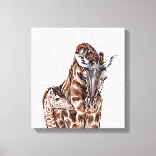 Moeder Giraffe met Baby Giraffe Canvas Afdruk (Voorkant)