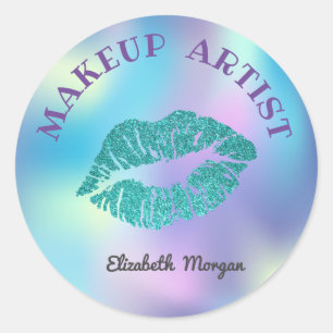 Moeder Glitterige Lippen, Iridescent Holografisch, Ronde Sticker