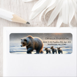 Moeder Grizzly Beerwelpen Bevroren Arctische Toend Etiket