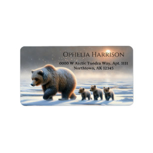 Moeder Grizzly Beerwelpen Bevroren Arctische Toend Etiket