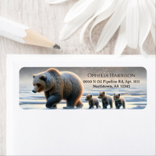 Moeder Grizzly Beerwelpen Bevroren Arctische Toend Etiket