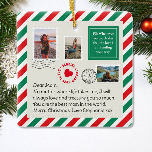 Moeder Handgeschreven Brief Fotocollage Kerstmis Keramisch Ornament