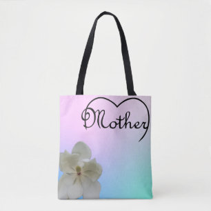 Moeder hart en magnolia op pastelcanvas tas