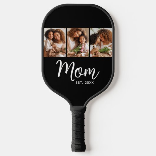 Moeder heeft datumplezier script op zwart 3 foto i pickleball paddle (Voorkant)