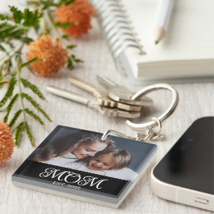 Moeder heeft modern schrift foto ingesteld sleutelhanger
