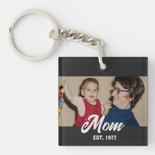 Moeder heeft modern schrift foto ingesteld sleutelhanger